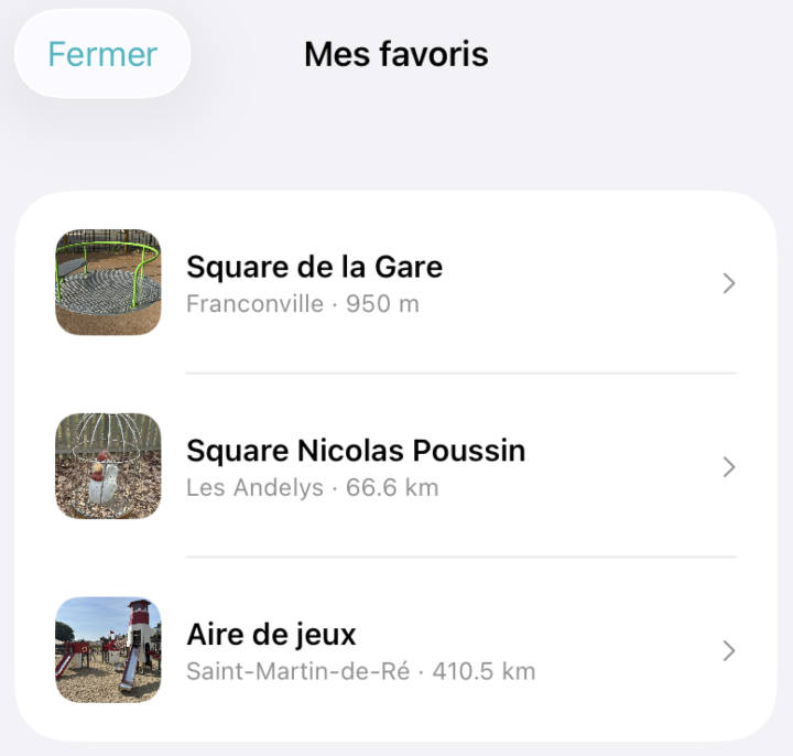 Liste des favoris