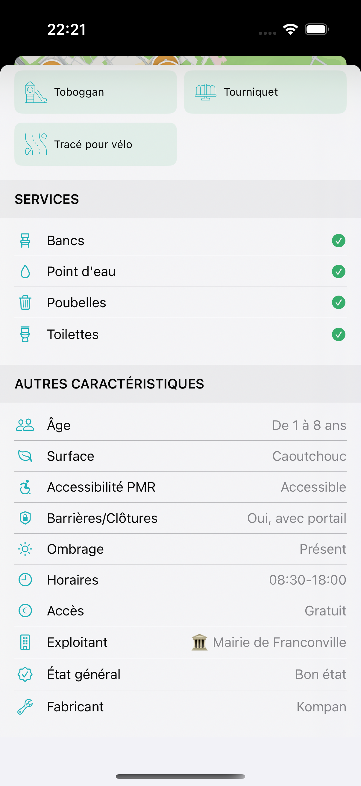 Caractéristiques détaillés d'une aire de jeux Mapikids
