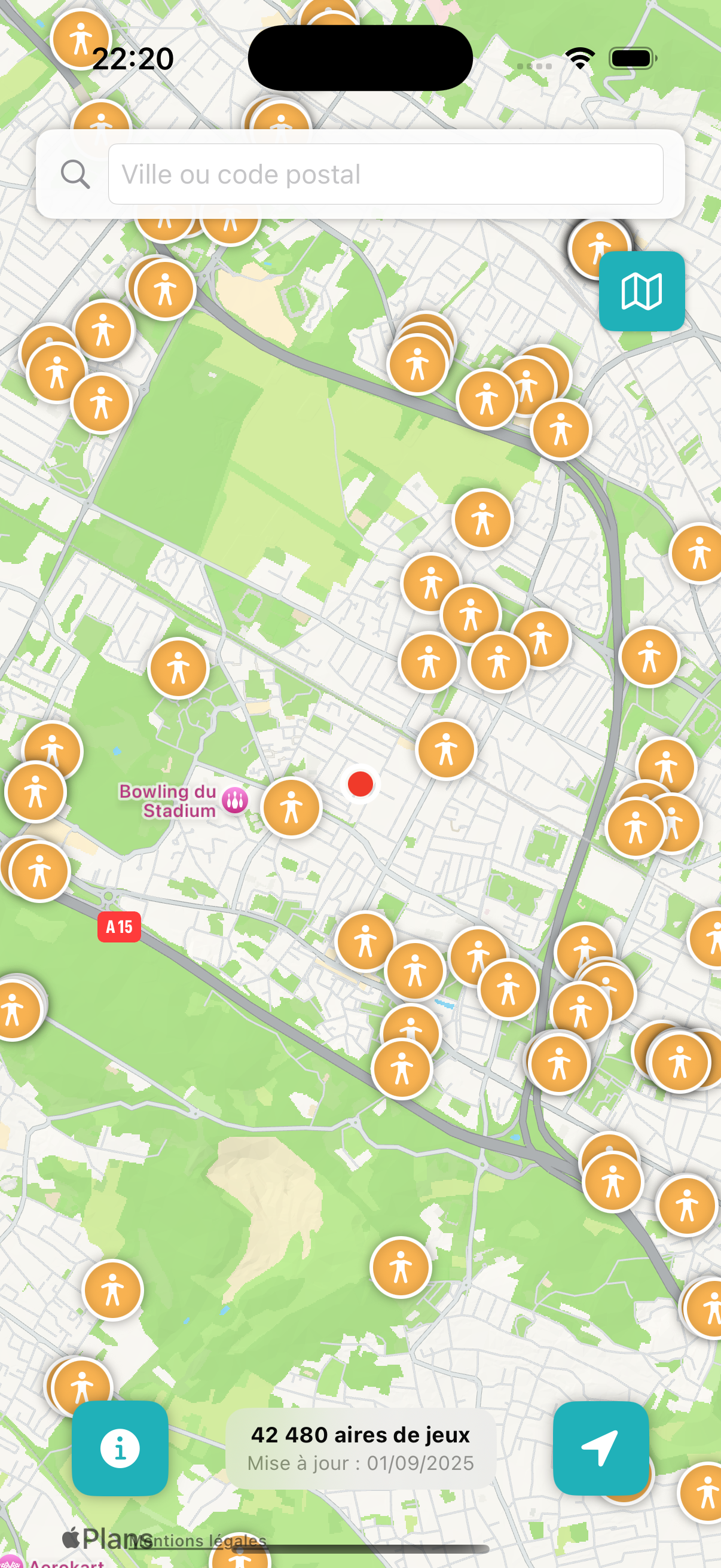 Carte des aires de jeux Mapikids